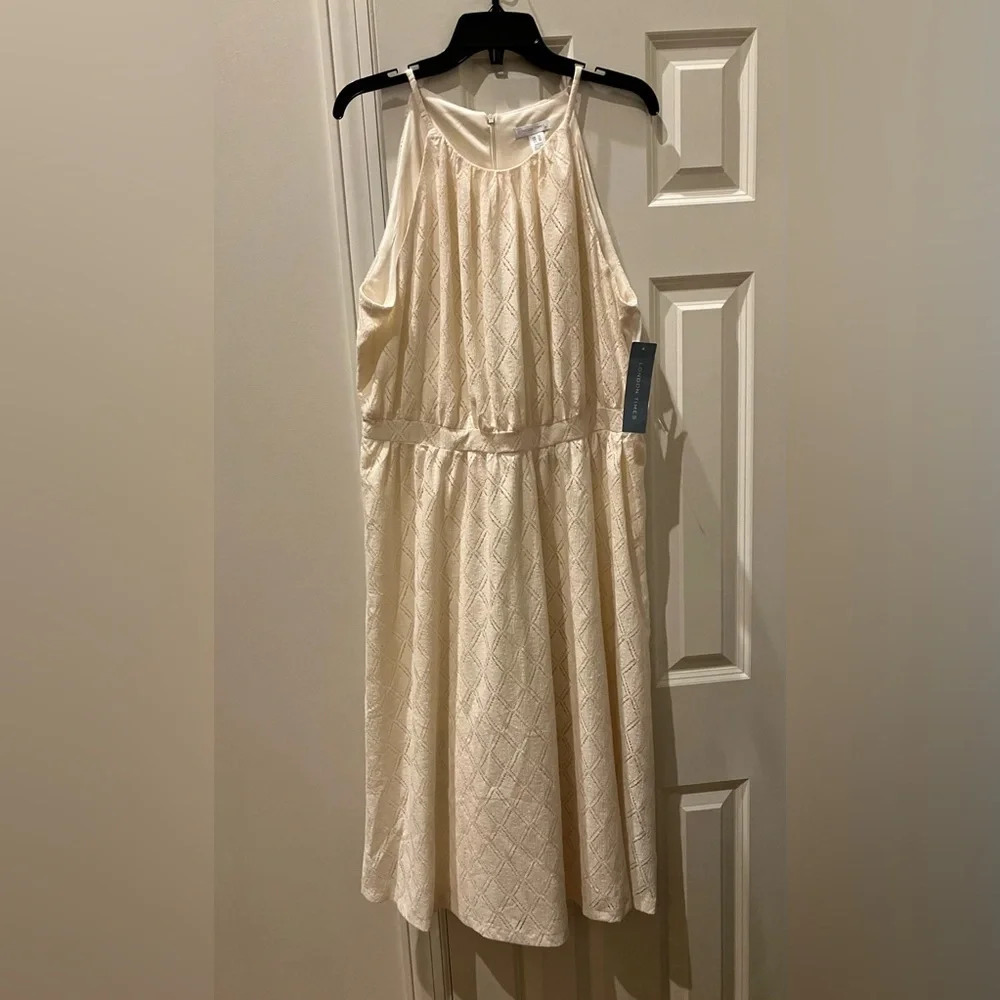 NWT London Times Off-White Diamond Lace Midi Sleeveless Dress (16) - Picture 4 of 8